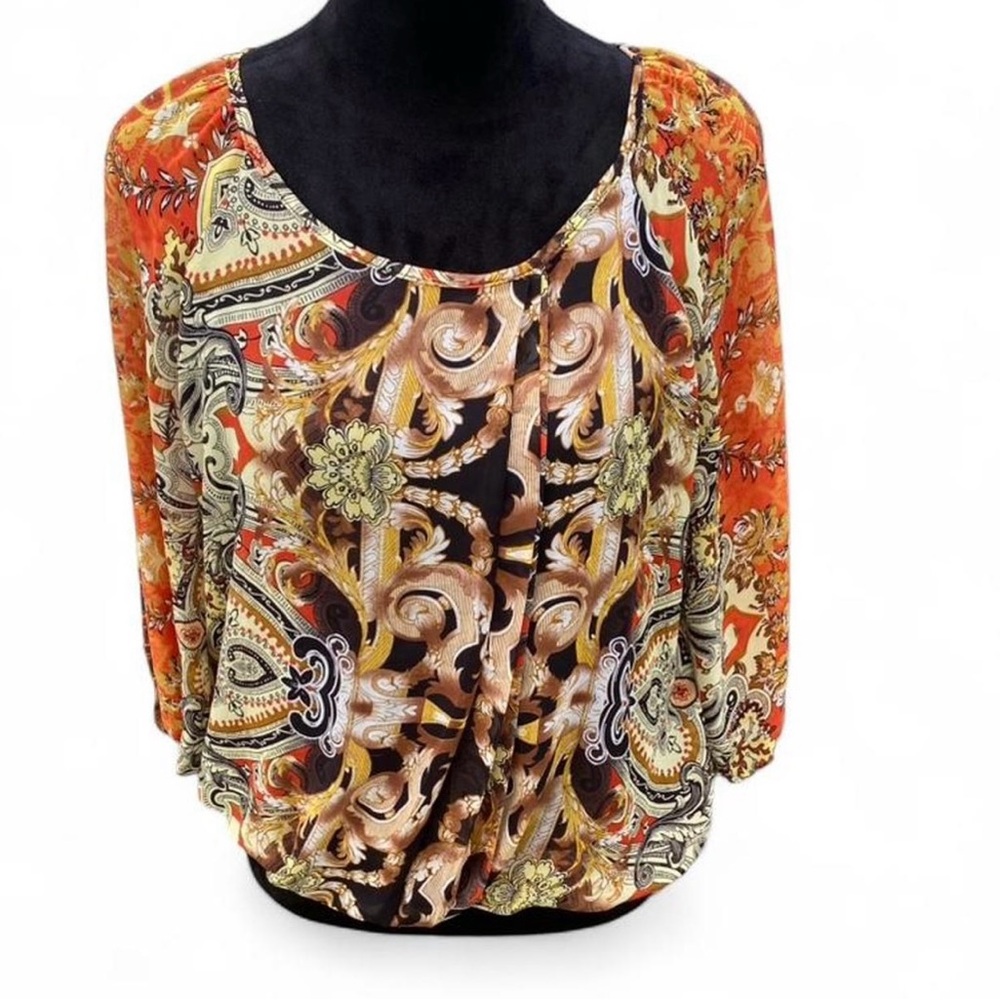 Women's Paisley Print Blouse - Orange
